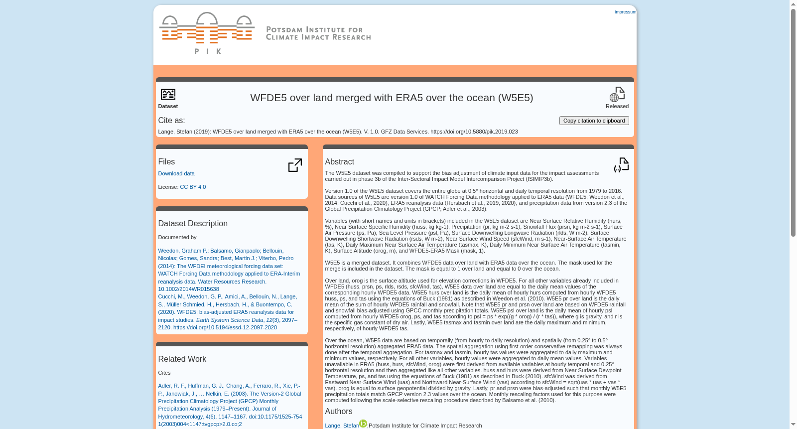 WFDE5 over land merged with ERA5 over the ocean (W5E5) 数据集图片