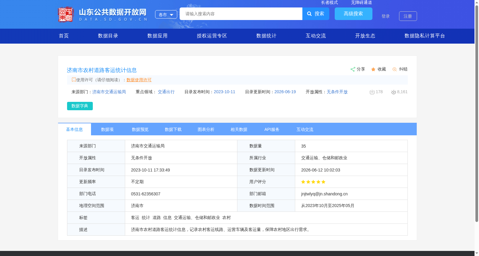 济南市农村道路客运统计信息 数据集图片