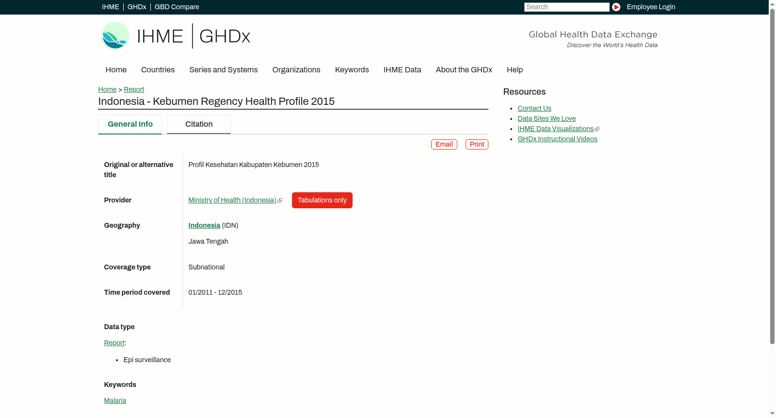Indonesia - Kebumen Regency Health Profile 2015 数据集图片