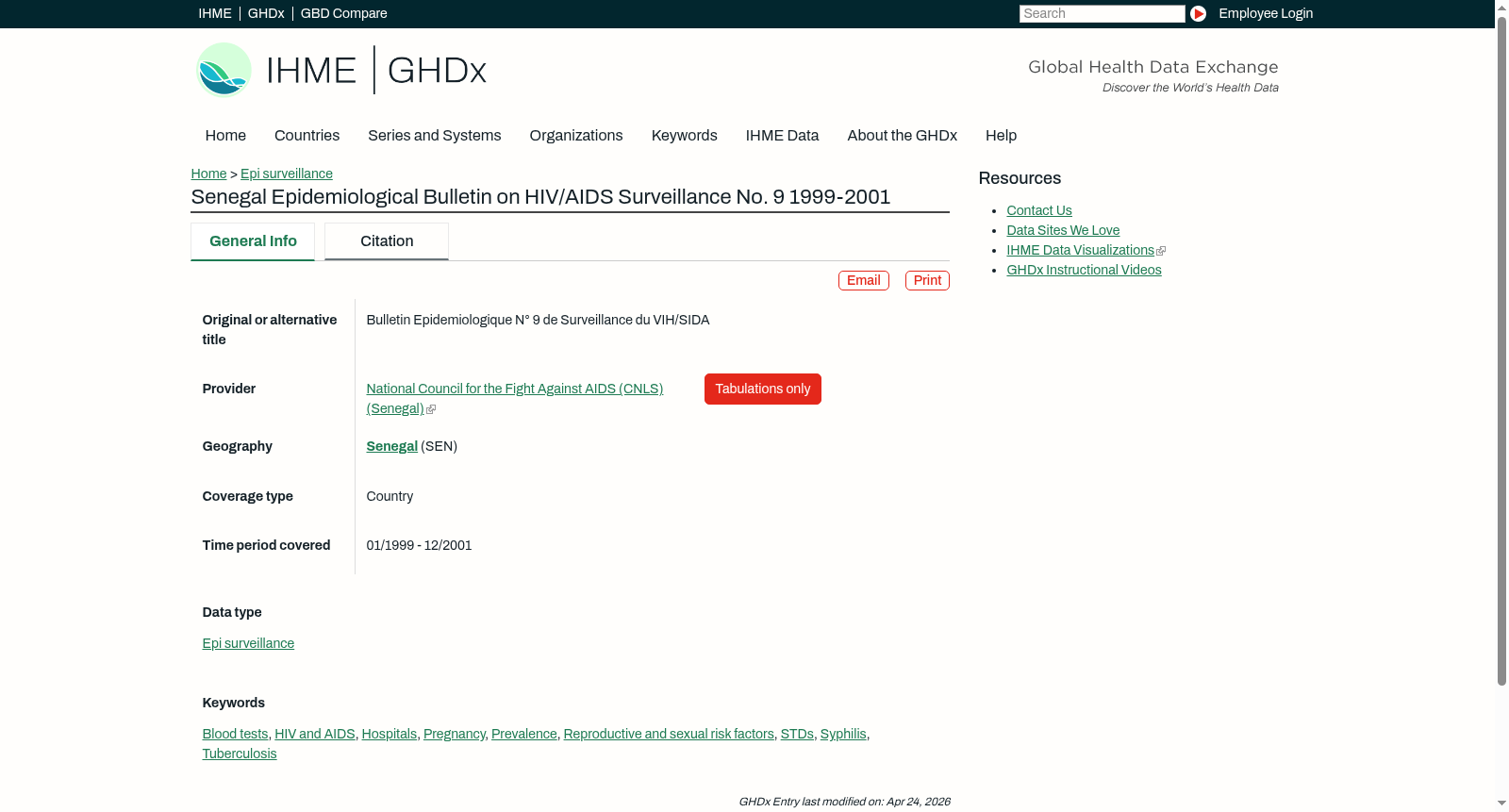 Senegal Epidemiological Bulletin on HIV/AIDS Surveillance No. 9 1999-2001 数据集图片