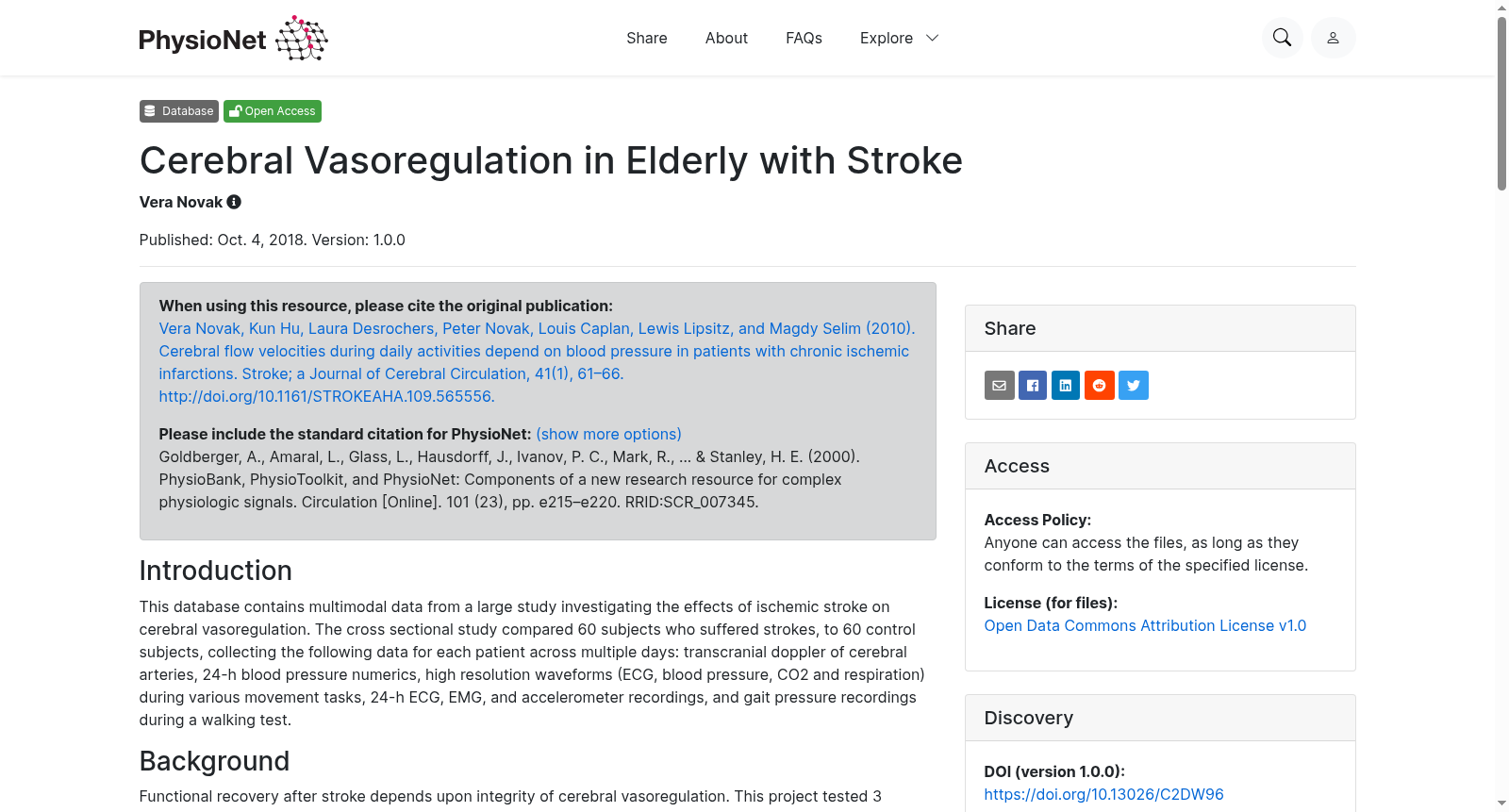 Cerebral Vasoregulation in Elderly with Stroke 数据集图片