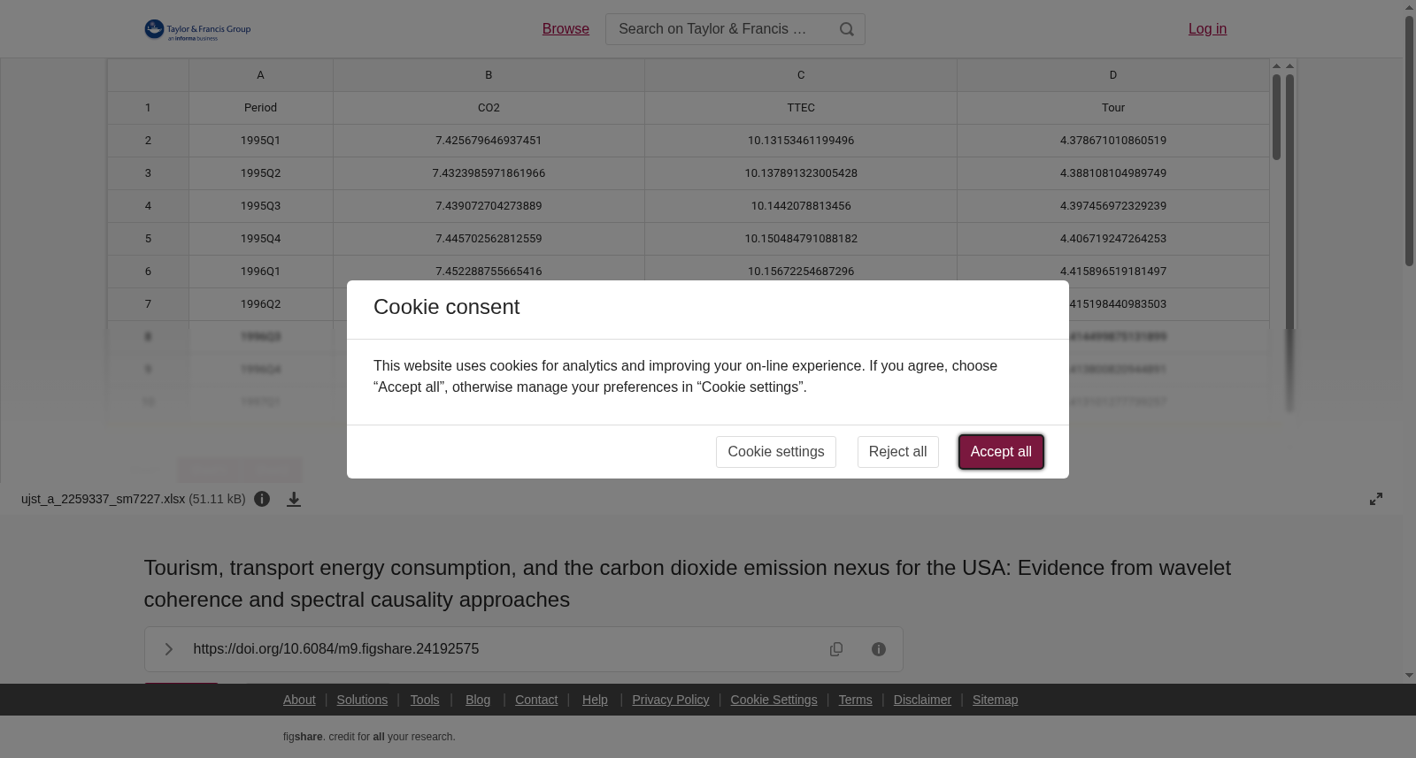 Tourism, transport energy consumption, and the carbon dioxide emission nexus for the USA: Evidence from wavelet coherence and spectral causality approaches 数据集图片