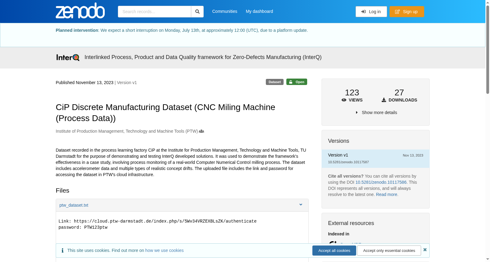 CiP Discrete Manufacturing Dataset (CNC Miling Machine (Process Data)) 数据集图片