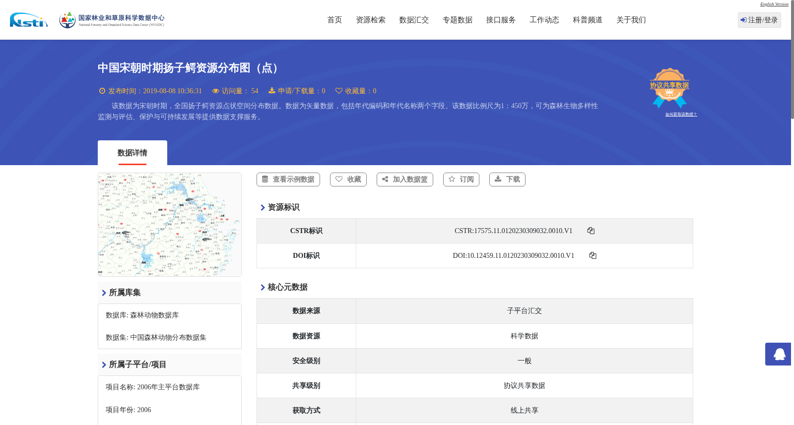 中国宋朝时期扬子鳄资源分布图(点) 数据集图片