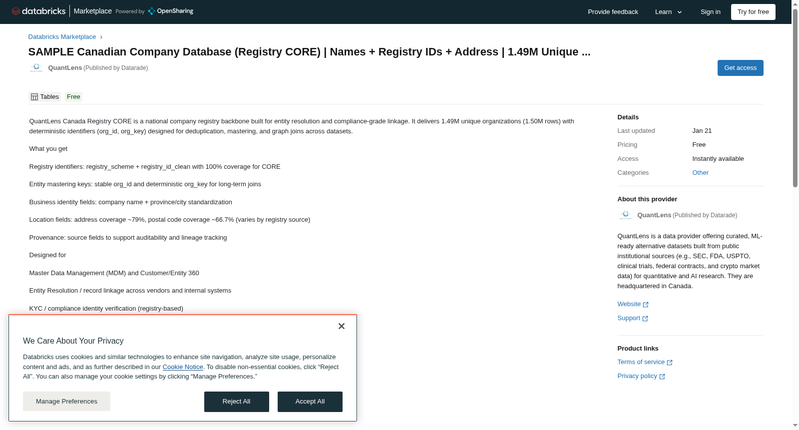 SAMPLE Canadian Company Database (Registry CORE) | Names + Registry IDs + Address | 1.49M Unique ... 数据集图片