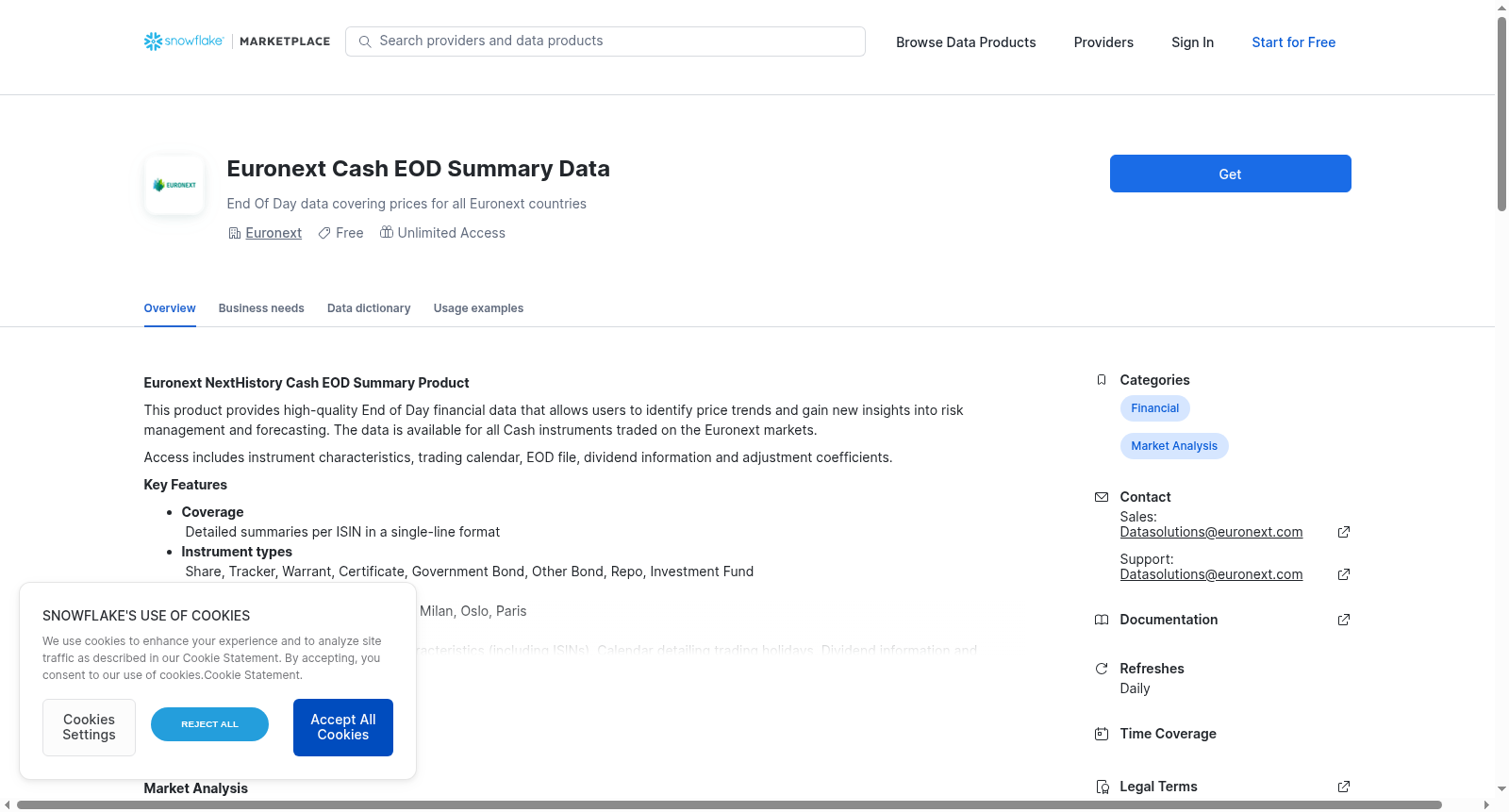 Euronext Cash EOD Summary Data 数据集图片