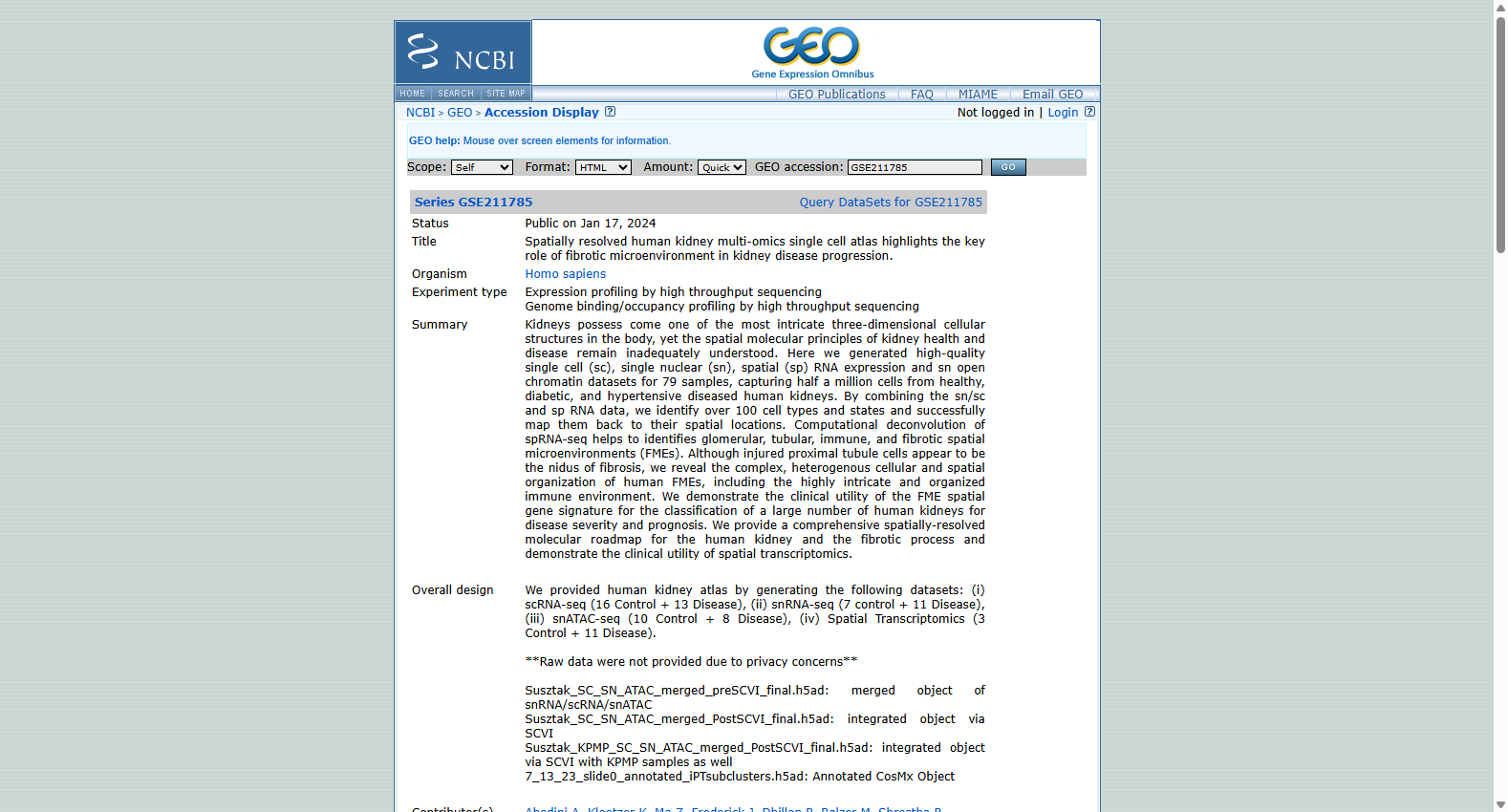 GSE211785 Spatially Resolved Human Kidney Multi-Omics Atlas