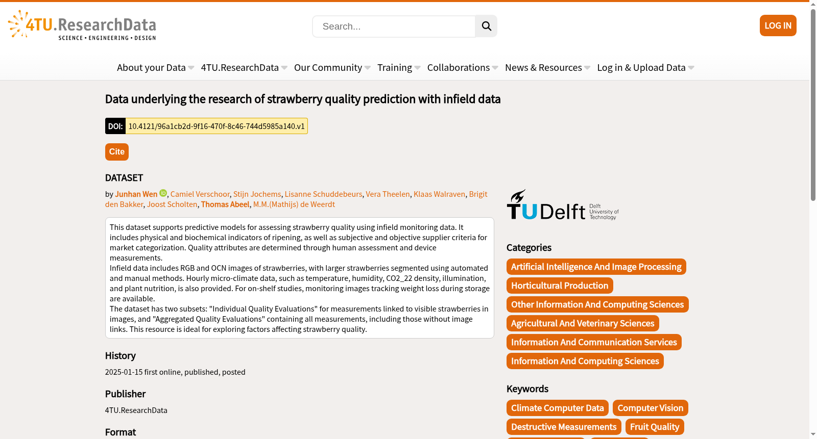 Data underlying the research of strawberry quality prediction with infield data 数据集图片