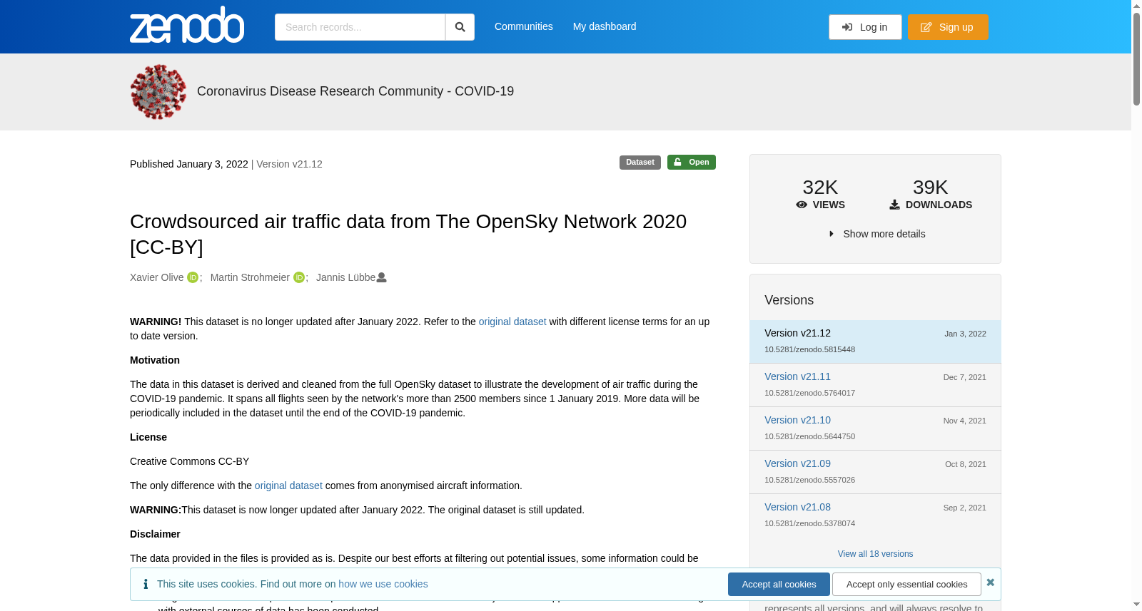 Crowdsourced air traffic data from The OpenSky Network 2020 [CC-BY] 数据集图片