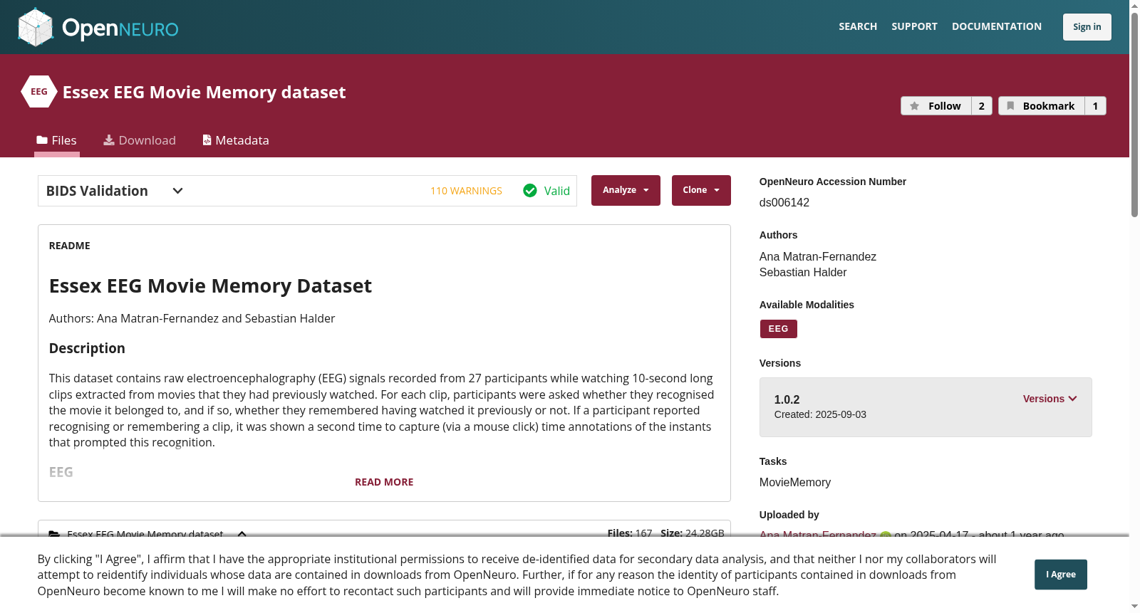 Essex EEG Movie Memory dataset 数据集图片