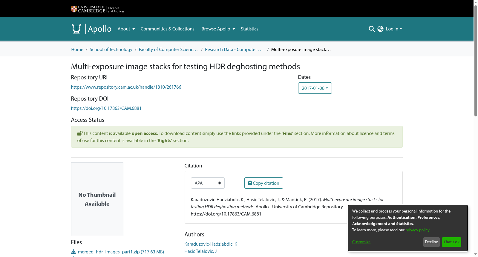 Multi-exposure image stacks for testing HDR deghosting methods 数据集图片