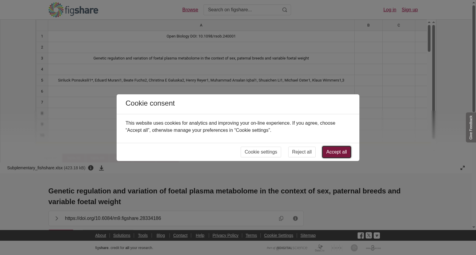 <b>Genetic regulation and variation of foetal plasma metabolome in the context of sex, paternal breeds and variable foetal weight</b> 数据集图片