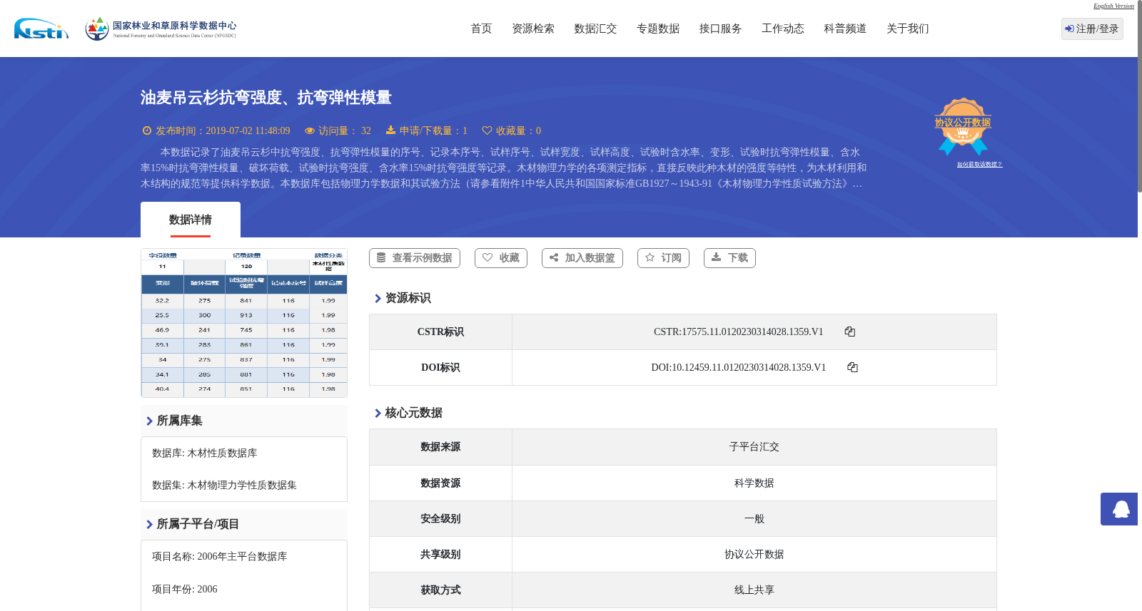 油麦吊云杉抗弯强度、抗弯弹性模量 数据集图片