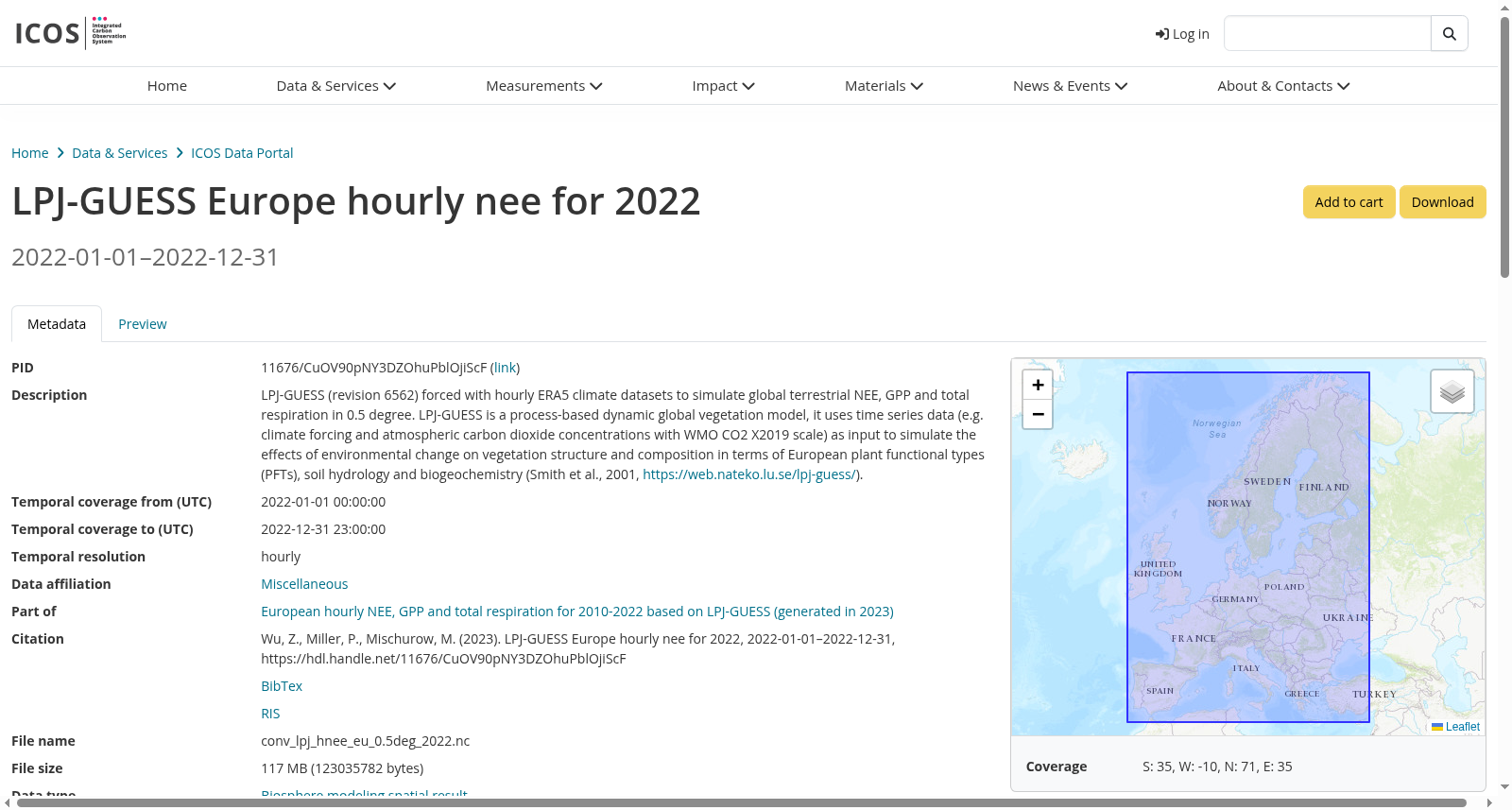 LPJ-GUESS Europe hourly nee for 2022 数据集图片