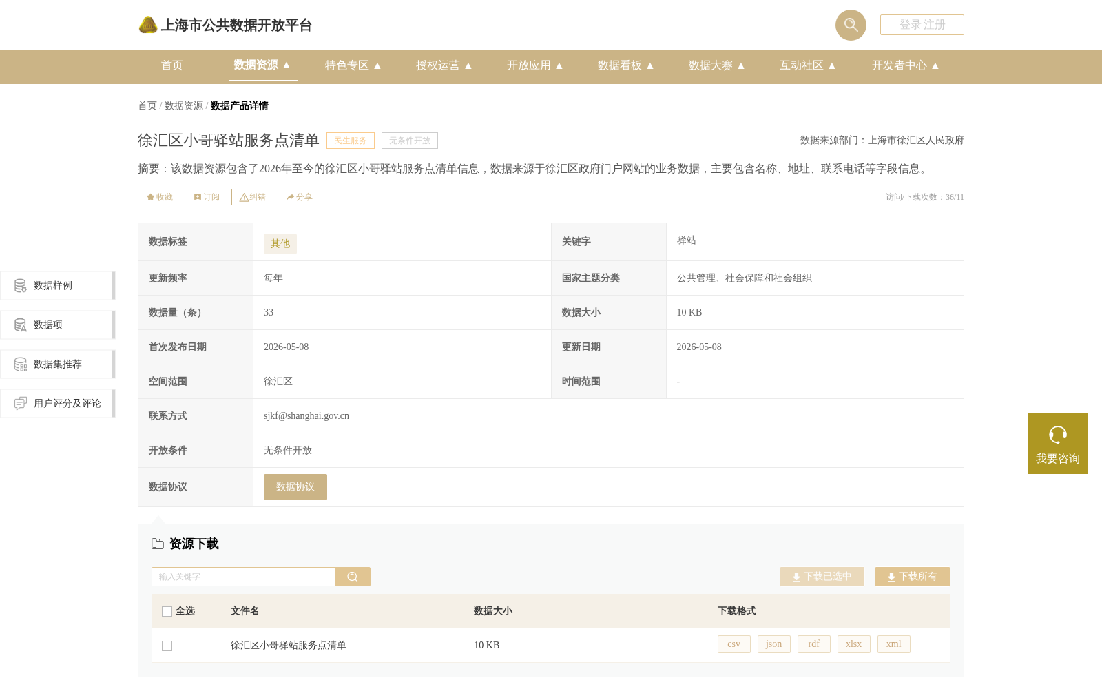 徐汇区小哥驿站服务点清单 数据集图片
