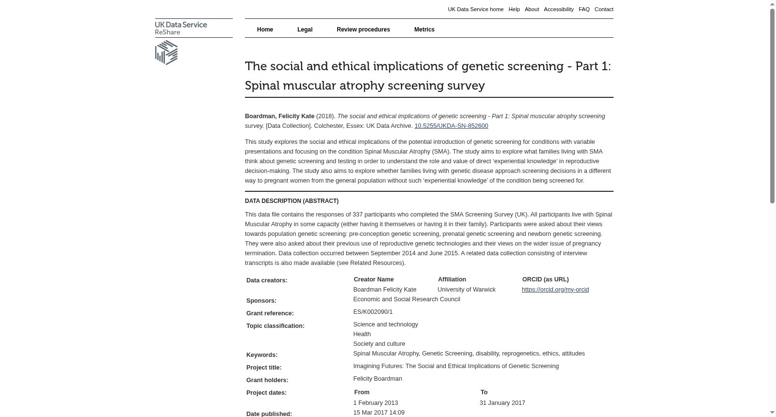 The social and ethical implications of genetic screening - Part 1: Spinal muscular atrophy screening survey 数据集图片