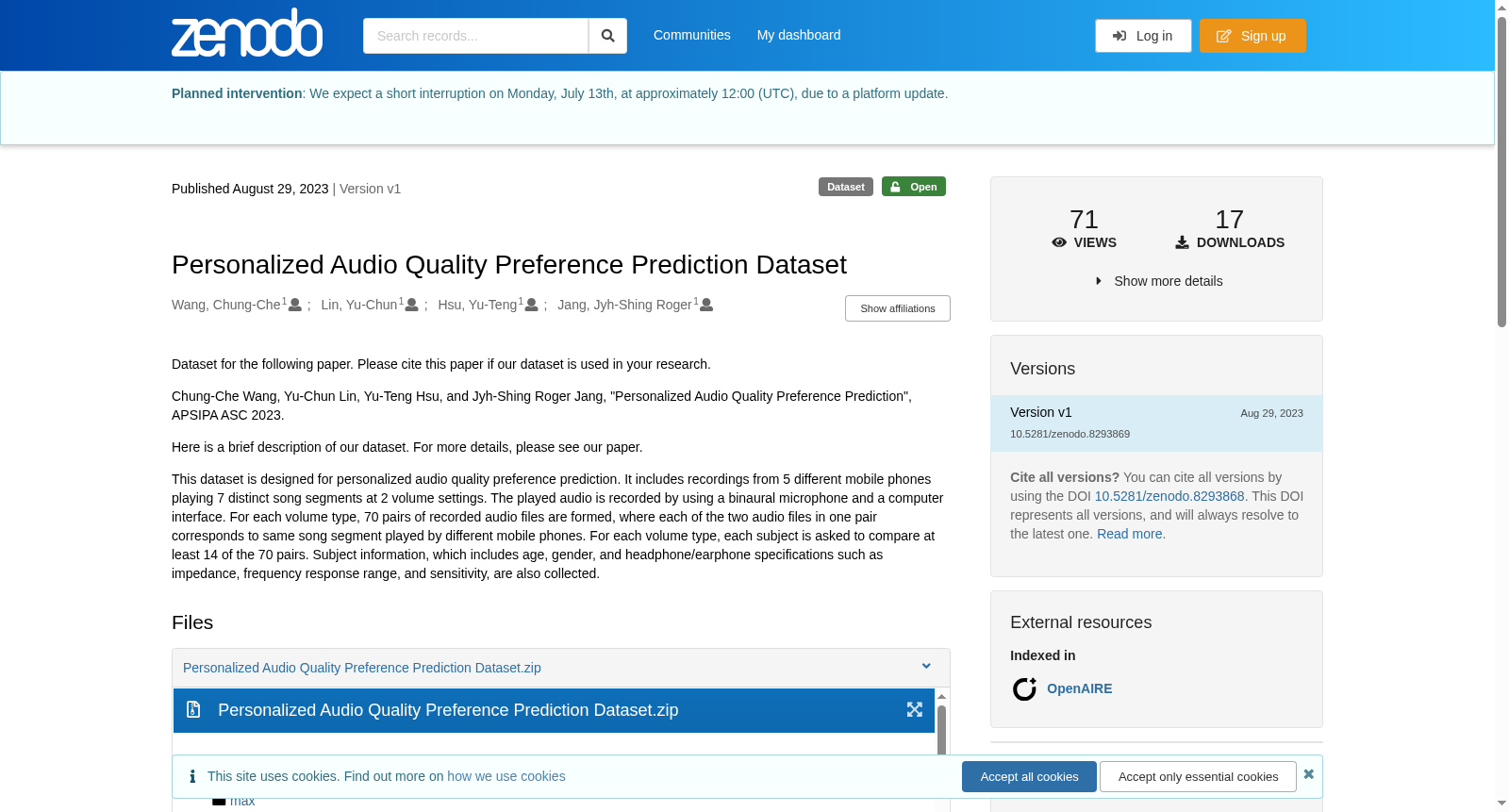 Personalized Audio Quality Preference Prediction Dataset 数据集图片