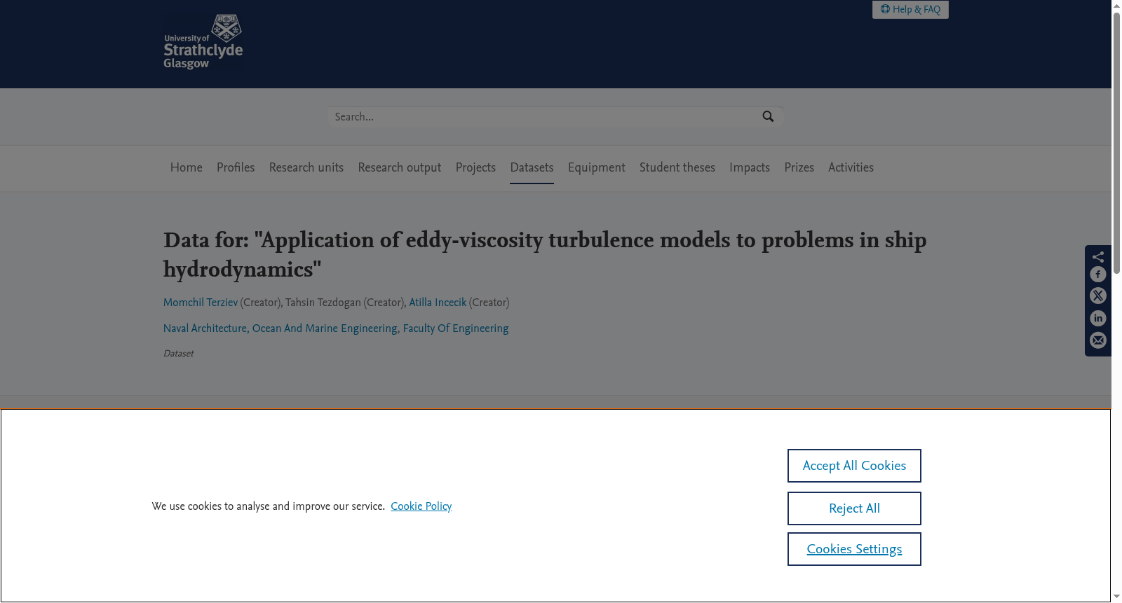 Data for: "Application of eddy-viscosity turbulence models to problems in ship hydrodynamics" 数据集图片