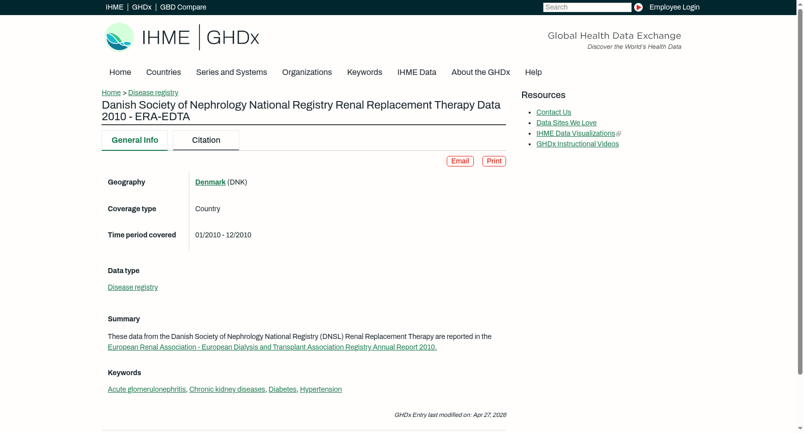 Danish Society of Nephrology National Registry Renal Replacement Therapy Data 2010 - ERA-EDTA 数据集图片