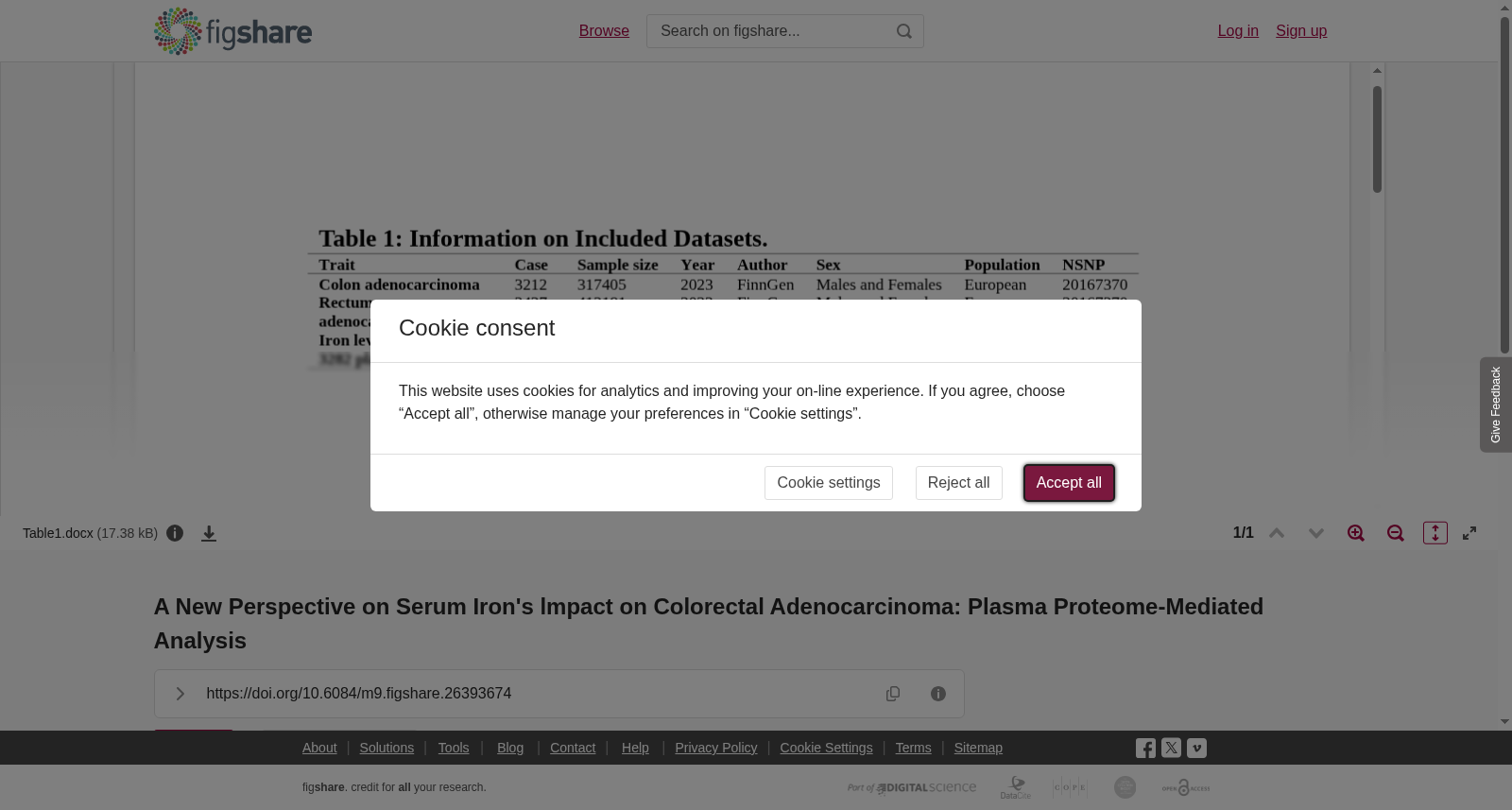 <b>A New Perspective on Serum Iron's lmpact on Colorectal Adenocarcinoma: Plasma Proteome-Mediated Analysis</b> 数据集图片
