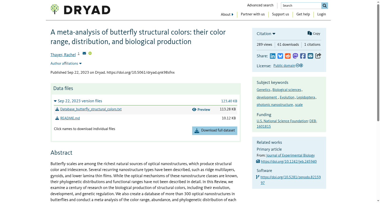 A meta-analysis of butterfly structural colors: their color range, distribution, and biological production 数据集图片