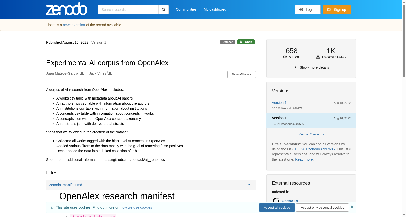 Experimental AI corpus from OpenAlex 数据集图片