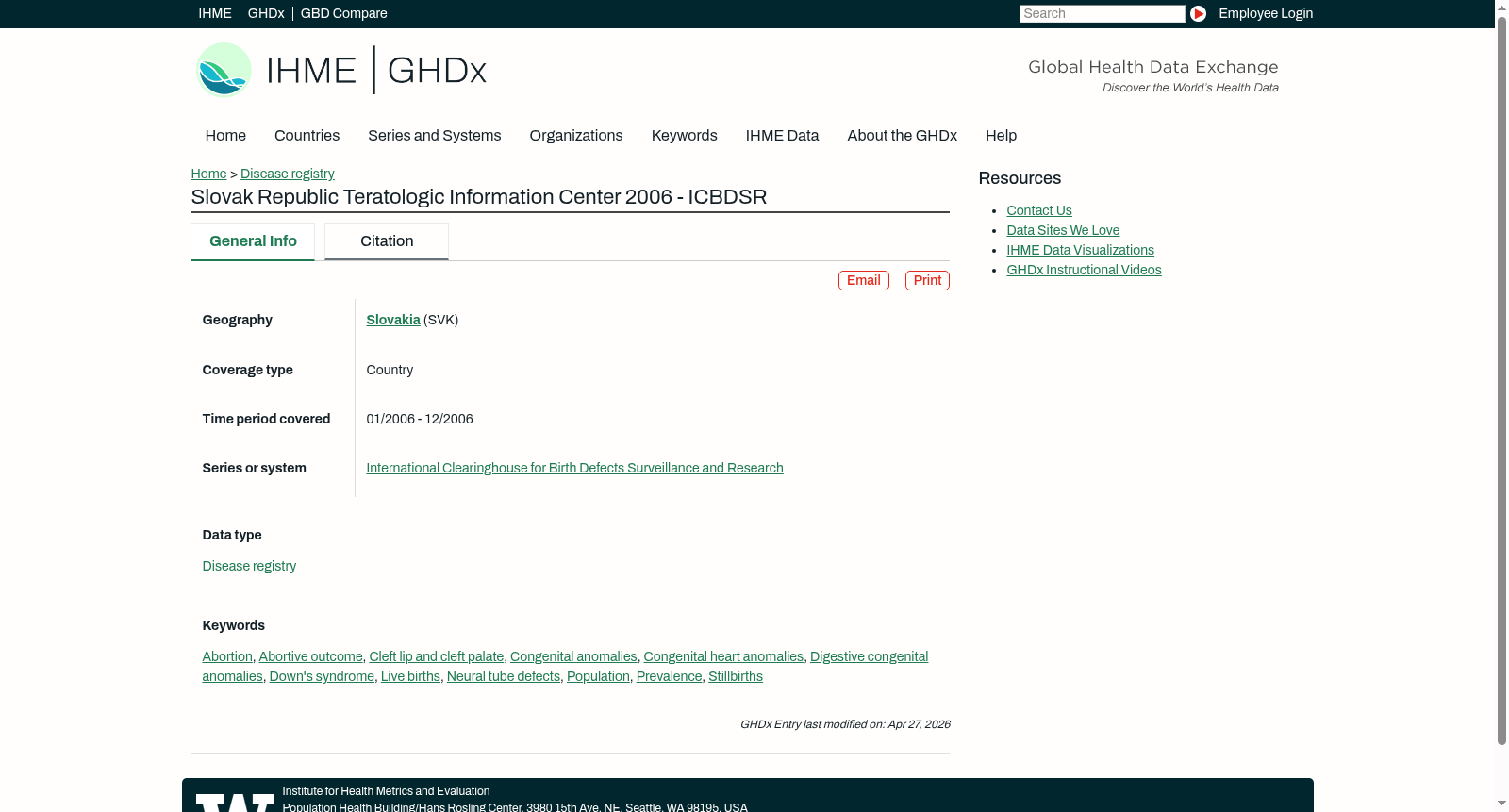 Slovak Republic Teratologic Information Center 2006 - ICBDSR 数据集图片
