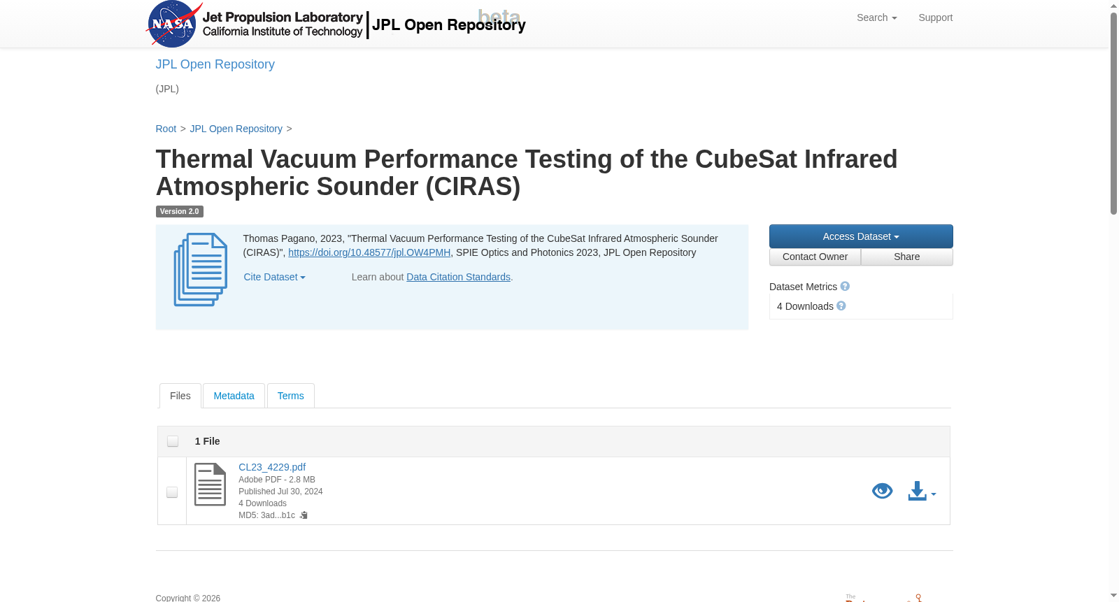 Thermal Vacuum Performance Testing of the CubeSat Infrared Atmospheric Sounder (CIRAS) 数据集图片