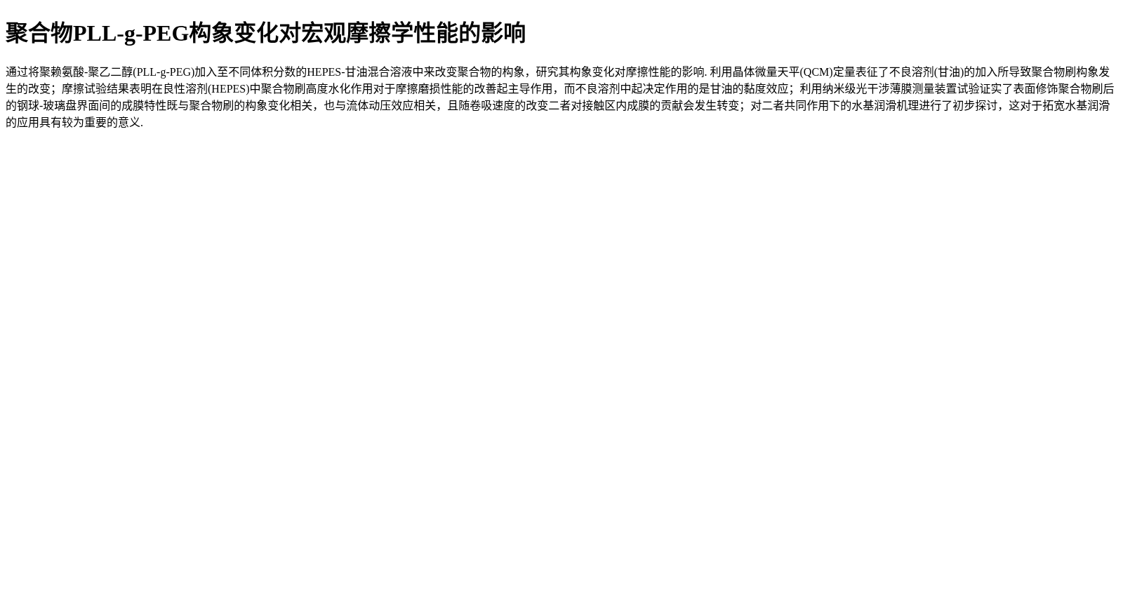 聚合物PLL-g-PEG构象变化对宏观摩擦学性能的影响 数据集图片