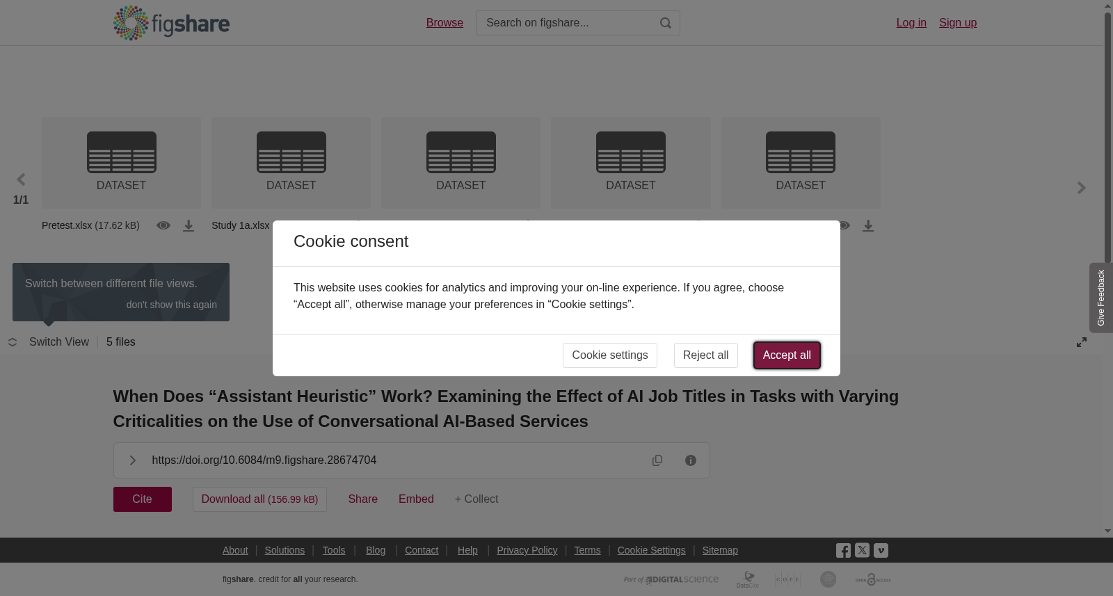 <b>When Does “Assistant Heuristic” Work? Examining the Effect of AI Job Titles in Tasks with Varying Criticalities on the Use of Conversational AI-Based Services</b> 数据集图片