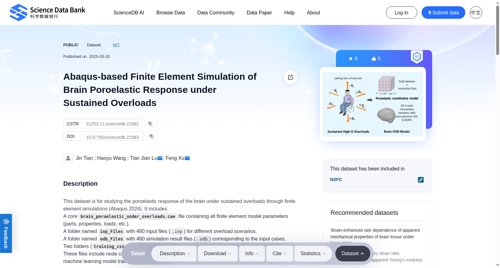 Abaqus-based Finite Element Simulation of Brain Poroelastic Response under Sustained Overloads 数据集图片