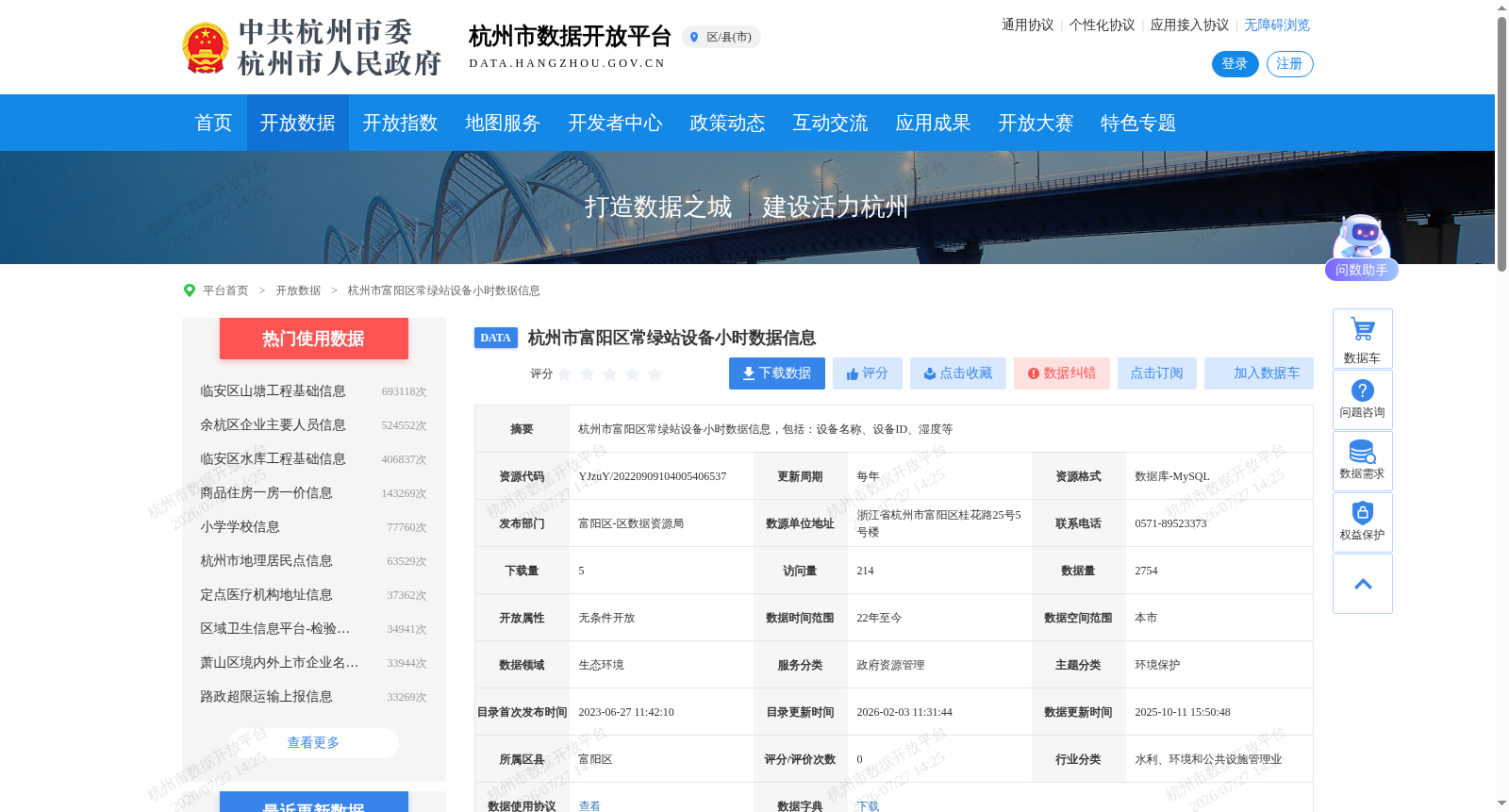 杭州市富阳区常绿站设备小时数据信息 数据集图片