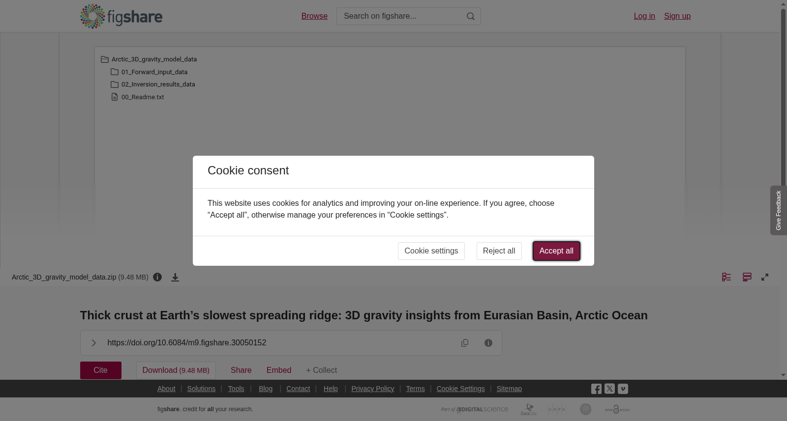 <b>Thick crust at Earth’s slowest spreading ridge: 3D gravity insights from Eurasian Basin, Arctic Ocean</b> 数据集图片