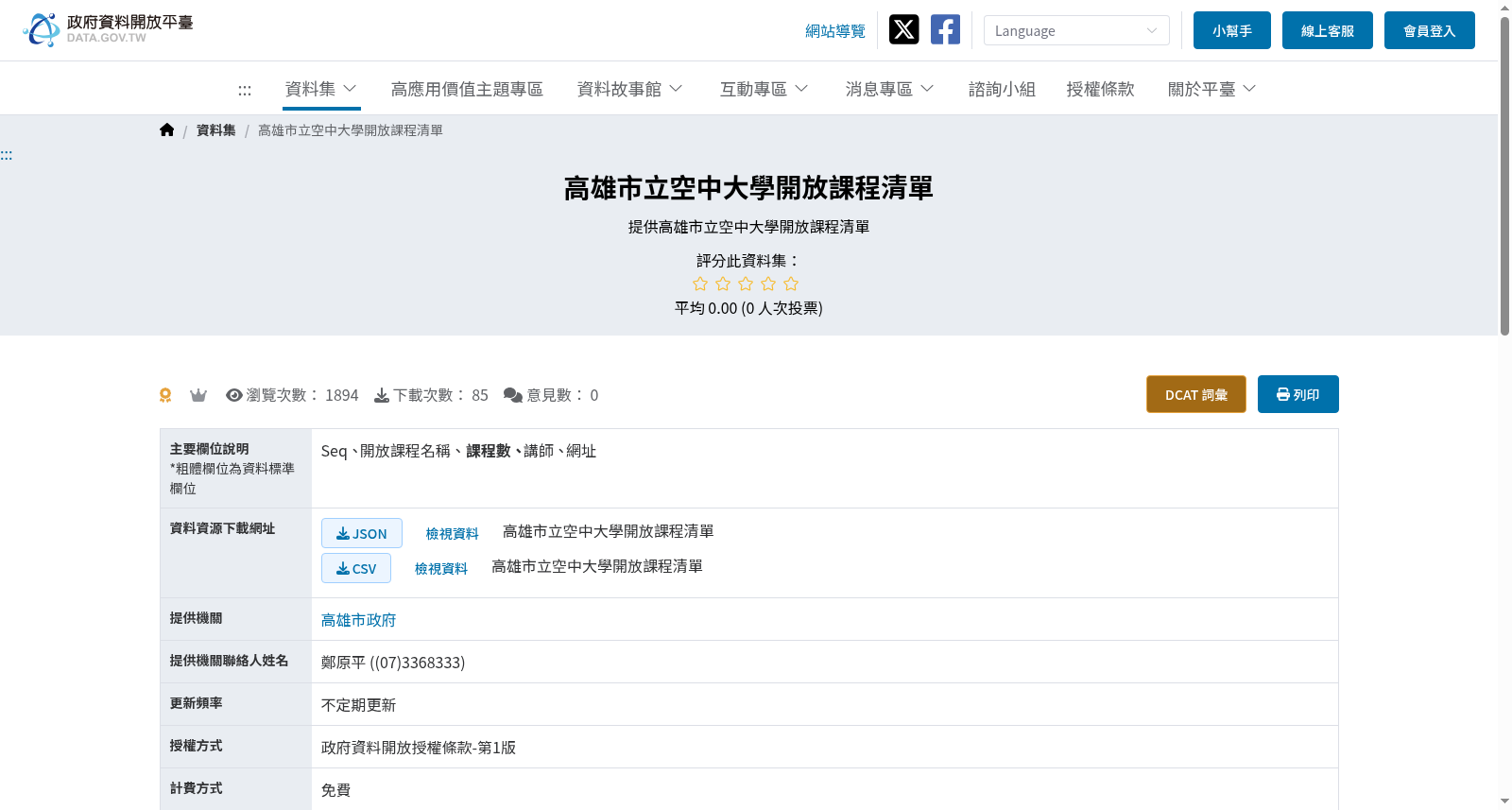 高雄市立空中大學開放課程清單 数据集图片