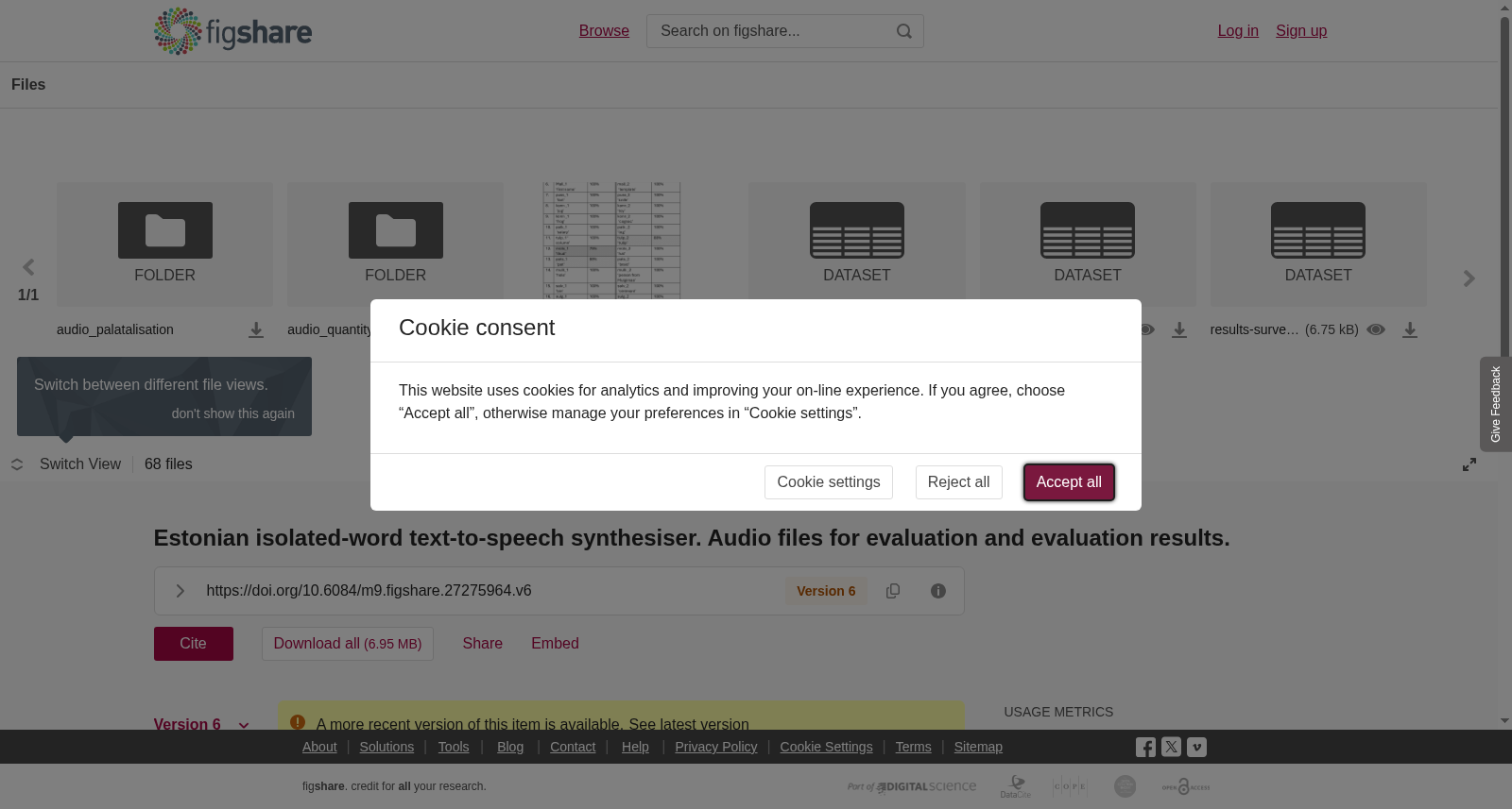 <b>Estonian isolated-word text-to-speech </b><b>synthesiser. Audio files for evaluation and evaluation results.</b> 数据集图片