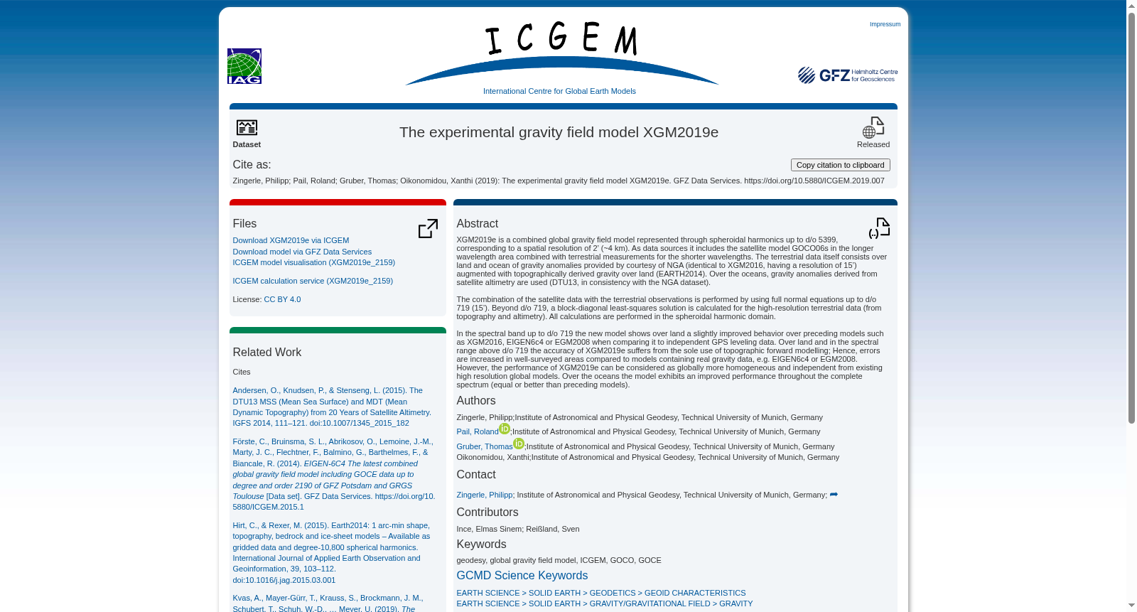 The experimental gravity field model XGM2019e 数据集图片