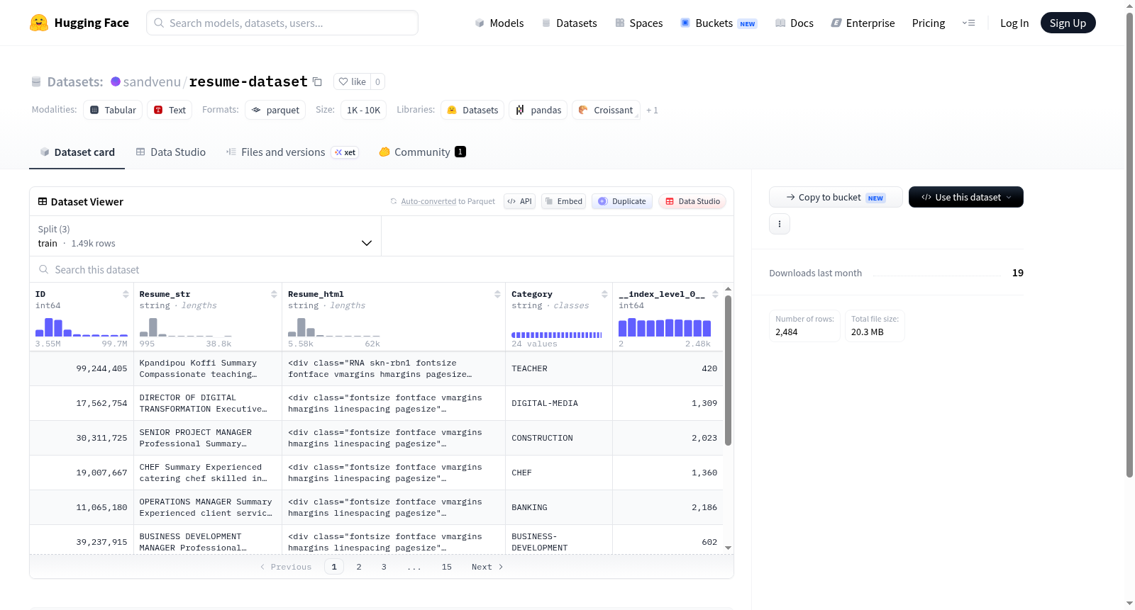 sandvenu/resume-dataset 数据集图片
