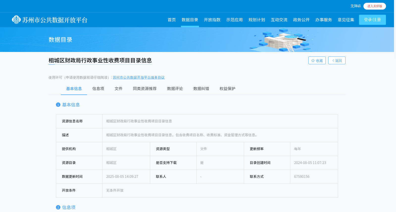 相城区财政局行政事业性收费项目目录信息 数据集图片