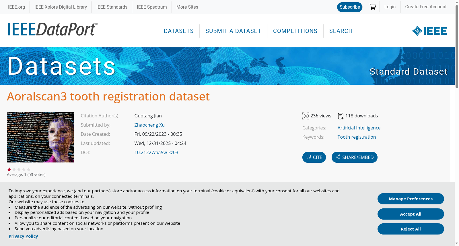 Aoralscan3 tooth registration dataset 数据集图片