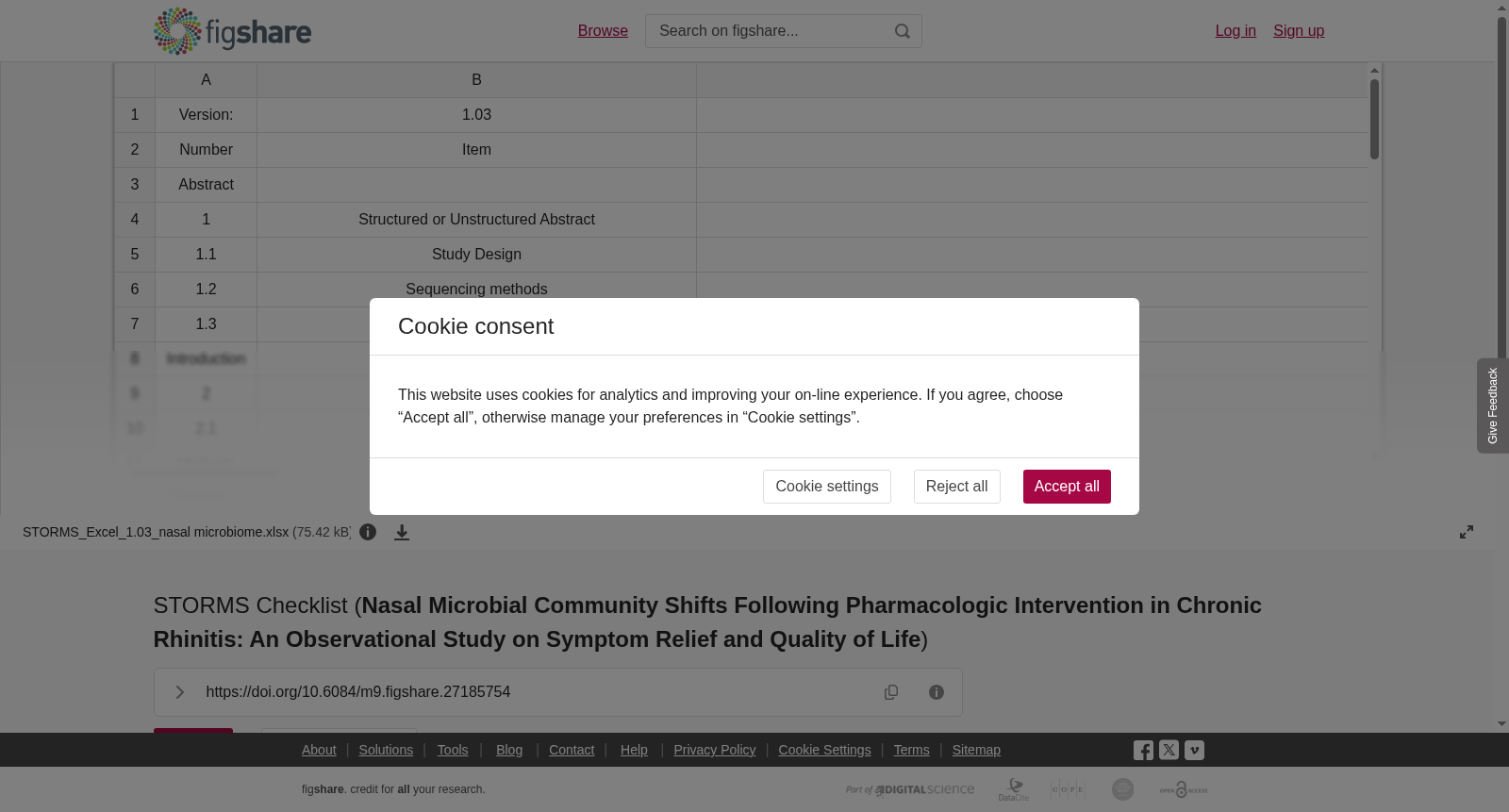 STORMS Checklist (<b>Nasal Microbial Community Shifts Following Pharmacologic Intervention in Chronic Rhinitis: An Observational Study on Symptom Relief and Quality of Life</b>) 数据集图片