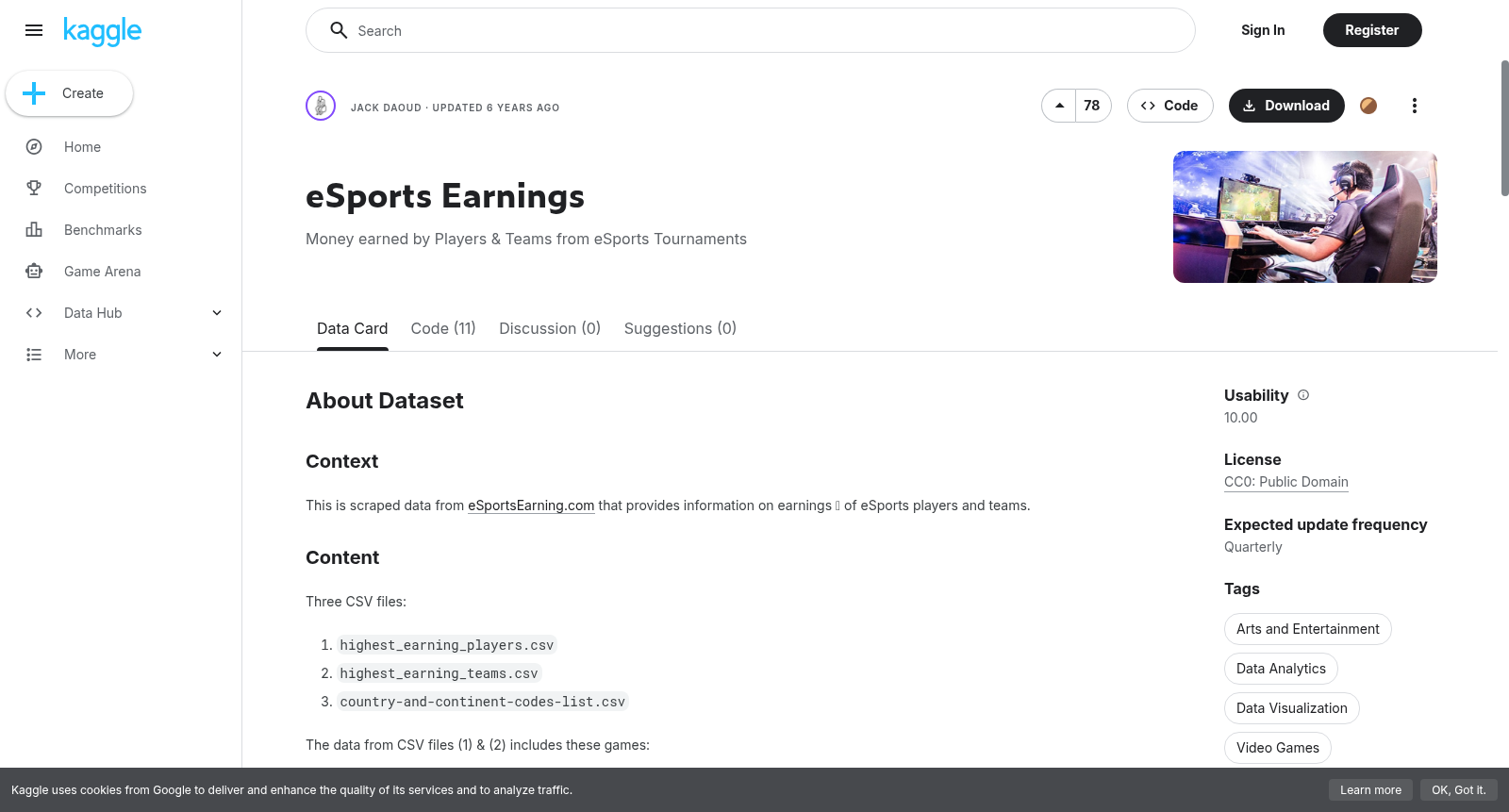 eSports Earnings 数据集图片
