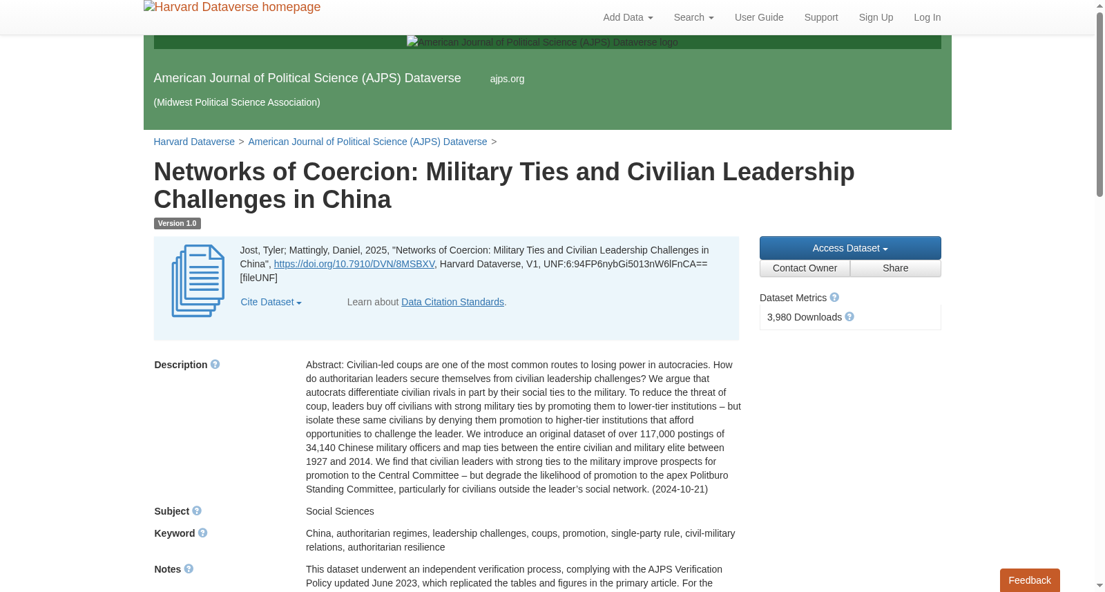 Networks of Coercion: Military Ties and Civilian Leadership Challenges in China 数据集图片