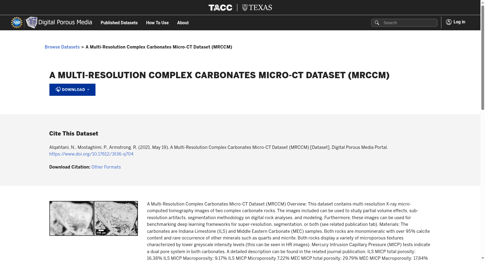 A Multi-Resolution Complex Carbonates Micro-CT Dataset (MRCCM) 数据集图片