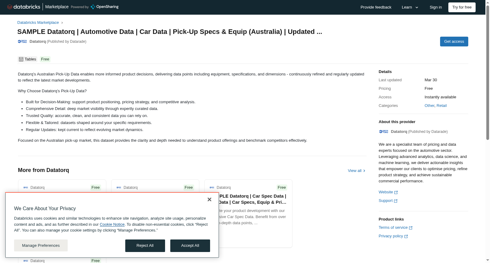 SAMPLE Datatorq | Automotive Data | Car Data | Pick-Up Specs & Equip (Australia) | Updated ... 数据集图片