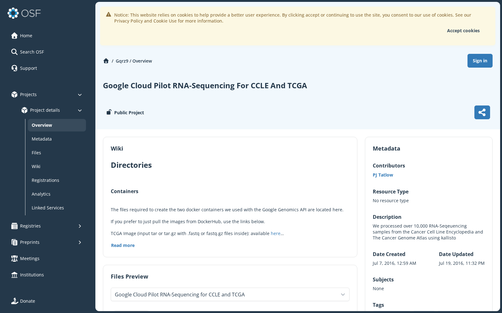 Cloud Pilot RNA-Sequencing for CCLE and TCGA 数据集图片
