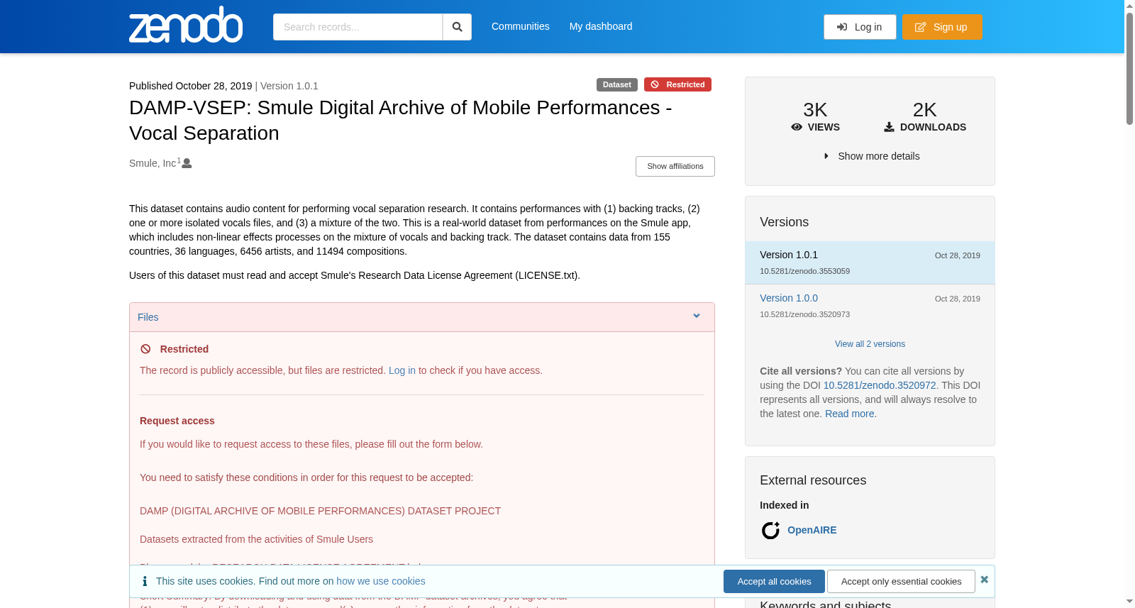 DAMP-VSEP: Smule Digital Archive of Mobile Performances - Vocal Separation 数据集图片