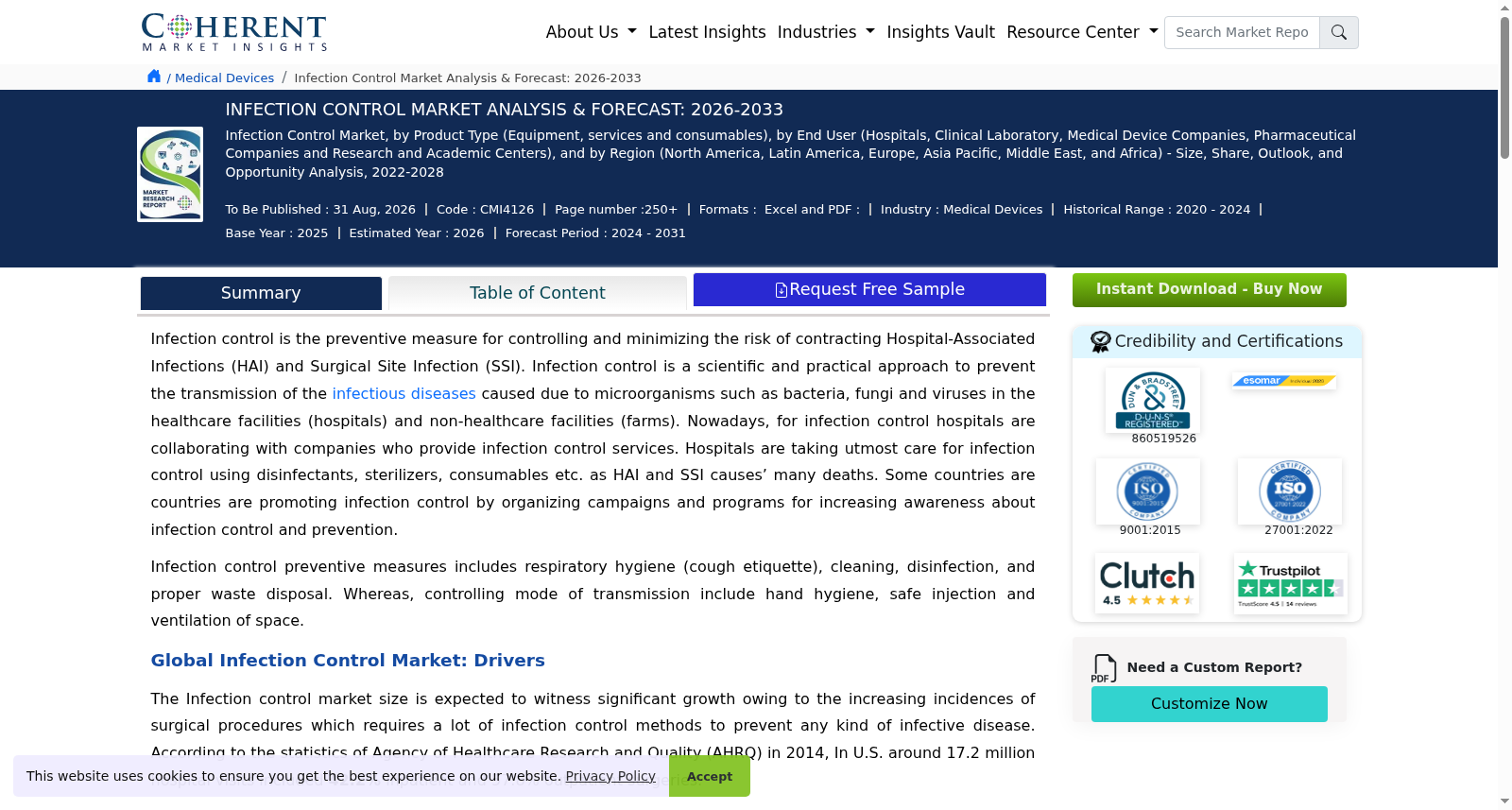 Infection Control Market - Share, Size and Industry Analysis 数据集图片