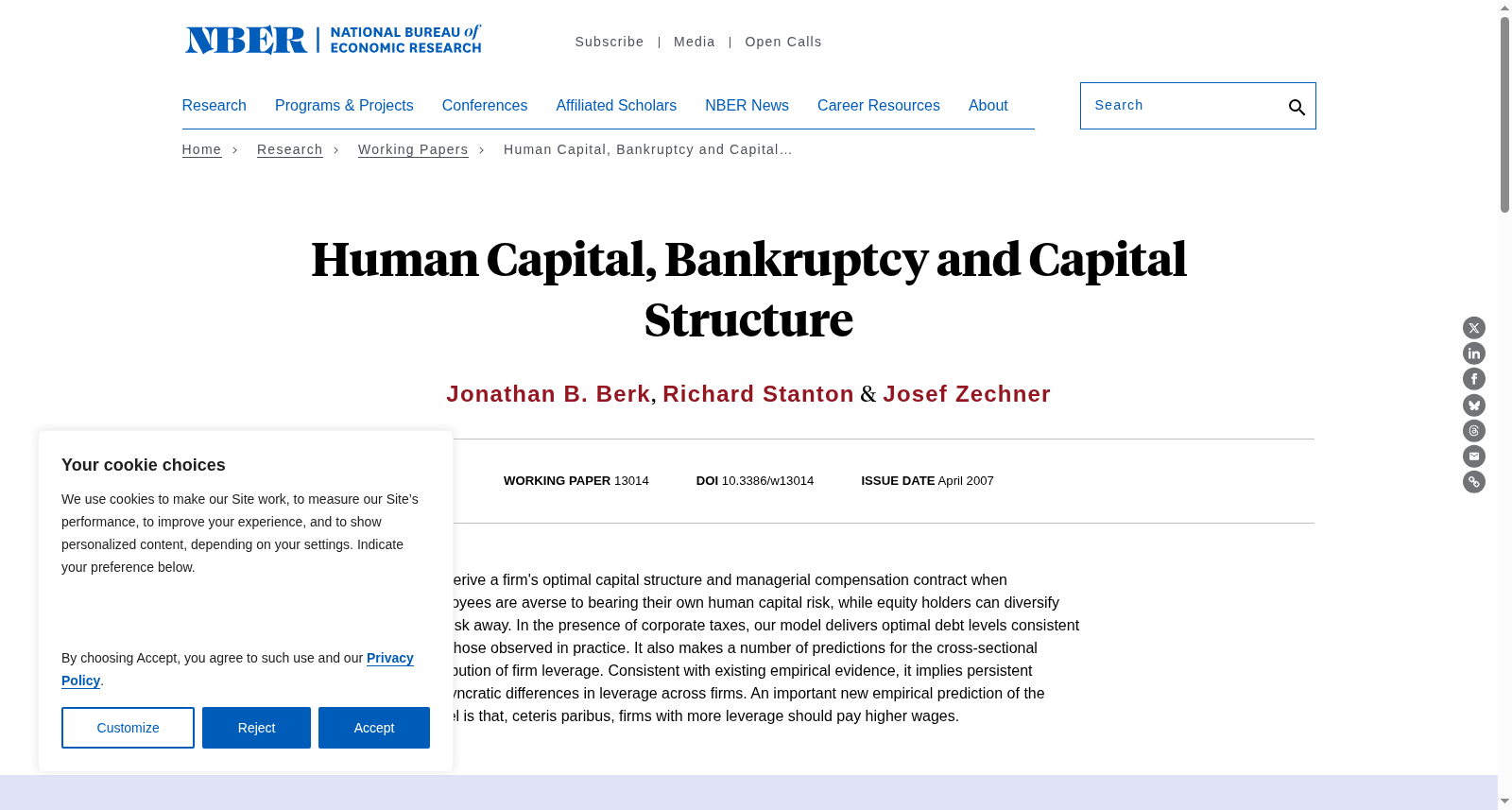 Human Capital, Bankruptcy and Capital Structure 数据集图片