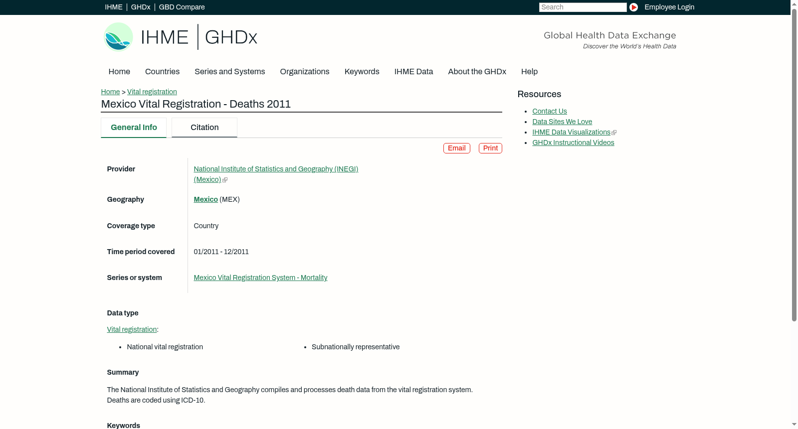 Mexico Vital Registration - Deaths 2011 数据集图片