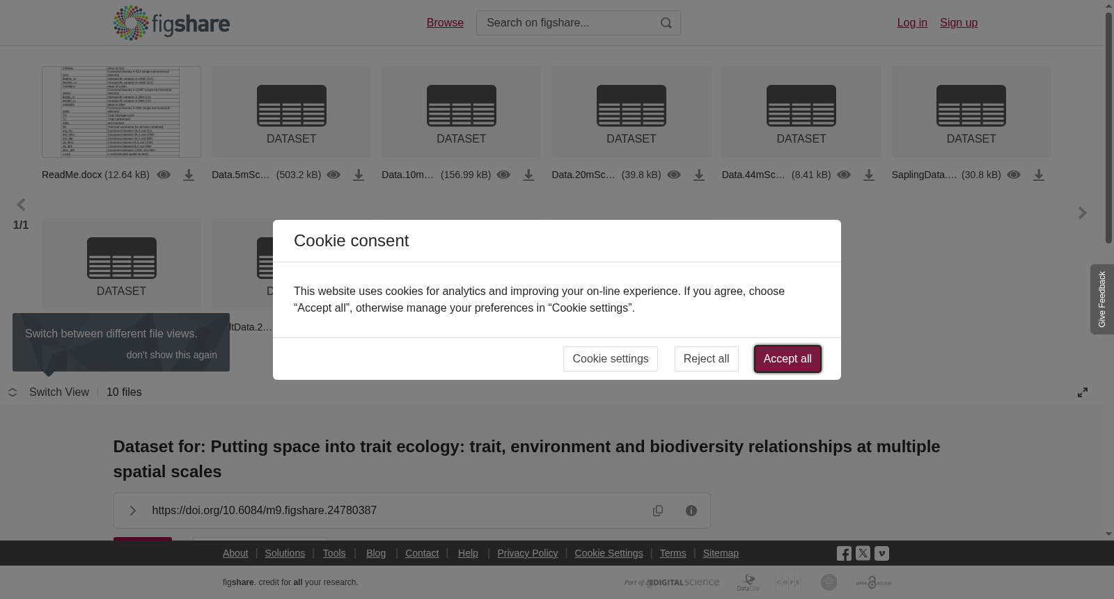 <b>Dataset for: Putting space into trait ecology: t</b><b>rait, environment and biodiversity relationships at multiple spatial scales</b> 数据集图片